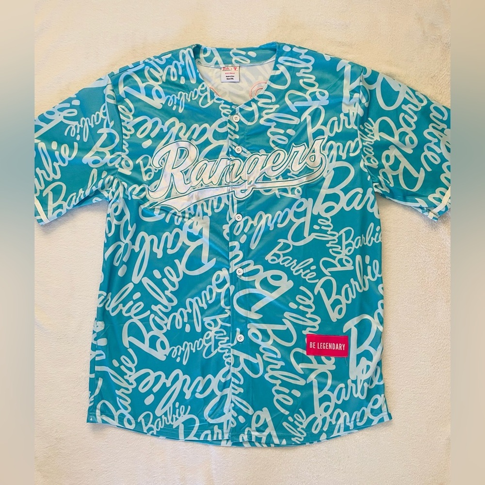 Texas Rangers Mattel Barbie Unisex Jersey 2XL Blue Button Down Short Sleeves